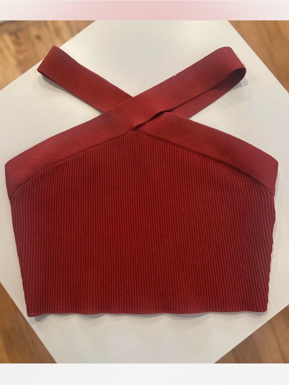 Babaton Cross-Front Ribbed Crop Top - Deep Red